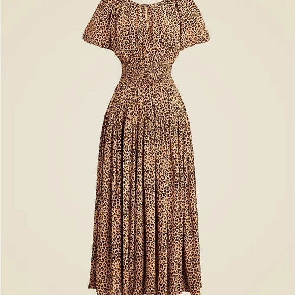 J Crew Elena Puff Sleeve Dress in Leopard Crepe de Chine - Picture 1 of 4